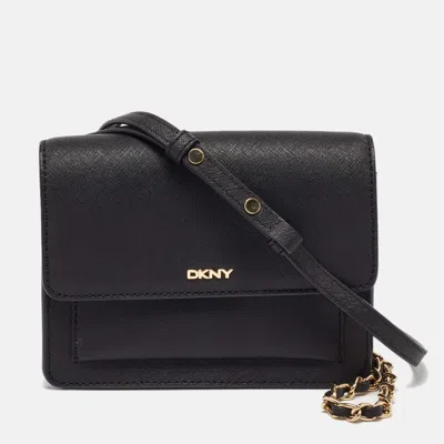 Pre-owned Dkny Black Saffiano Leather Flap Chain Shoulder Bag