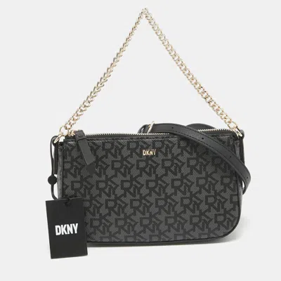 Pre-owned Dkny Black Signature Coated Canvas And Leather Bryant Park Crossbody Bag