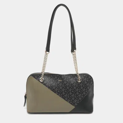 Dkny Black Signature Coated Canvas Chain Satchel In Brown