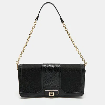 Pre-owned Dkny Black Signature Fabric And Leather Flap Chain Shoulder Bag