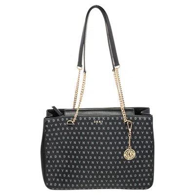 Dkny Black Signature Leather Chain Tote