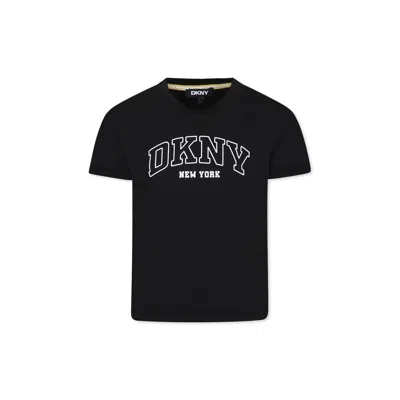 Dkny Kids' Black T-shirt For Girl With Logo