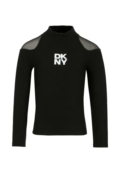 Dkny Kids' Black T-shirt For Girl With Logo
