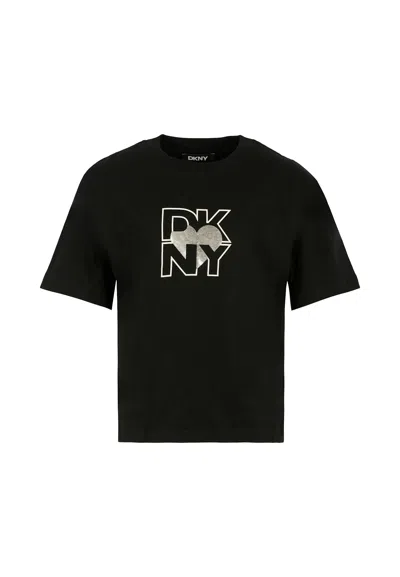 Dkny Kids' Black T-shirt For Girl With Logo