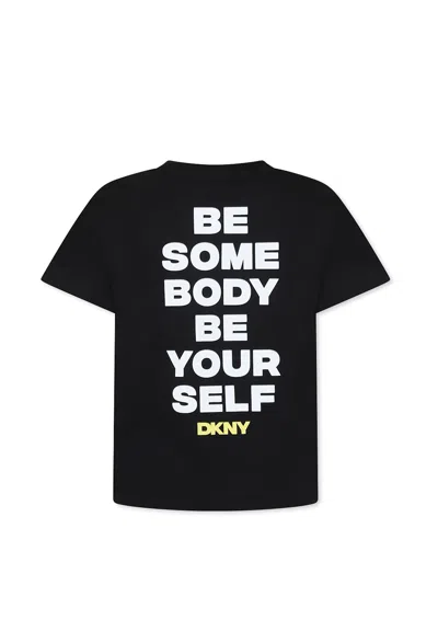Dkny Kids' Black T-shirt For Girl With Slogan