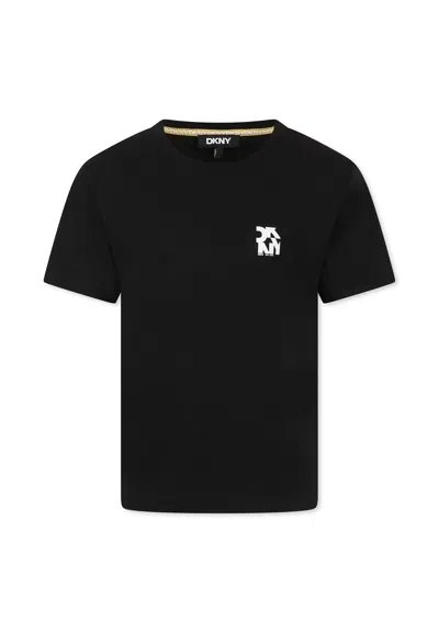 Dkny Kids' Black T-shirt For Girl With White Logo