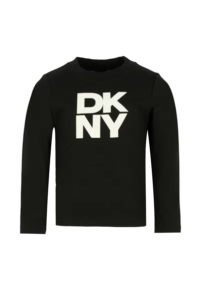 Dkny Kids' Black T-shirt For Girl With White Logo
