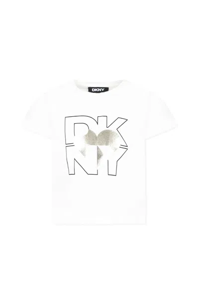 Dkny Kids' Black T-shirt For Girl With Writing In White