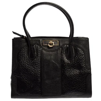 Dkny Black Textured Leather Middle Zip Tote