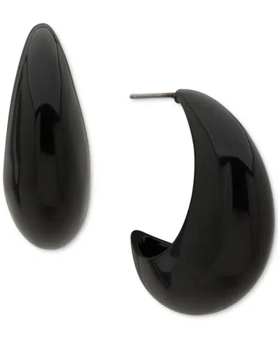 Dkny Black-tone Puffy Small C Hoop Earrings, 0.88"