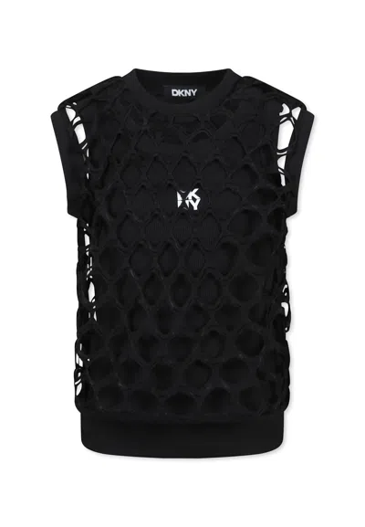 Dkny Kids' Black Top For Girl With Logo