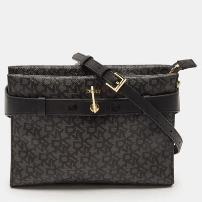 Dkny Bleeker East West Black/grey Monogram Coated Canvas And Leather Crossbody Bag