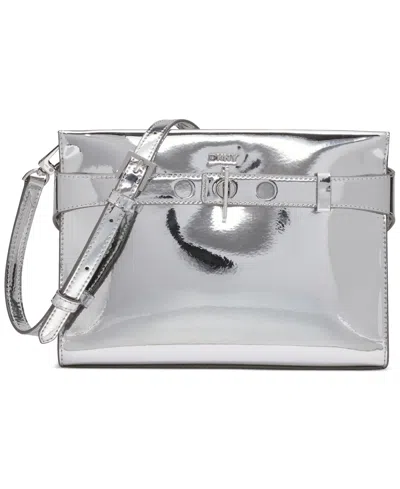 Dkny Bleeker East West Small Metallic Crossbody In Sliver