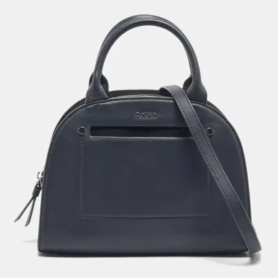Pre-owned Dkny Blue Leather Logo Satchel