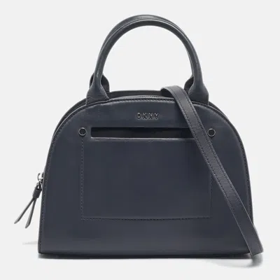 Dkny Blue Leather Logo Satchel