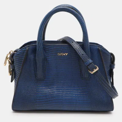 Pre-owned Dkny Blue Lizard Embossed Leather Chelsea Satchel