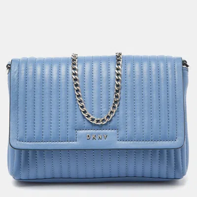 Pre-owned Dkny Blue Pinstripe Quilted Leather Small Gansevoort Flap Shoulder Bag