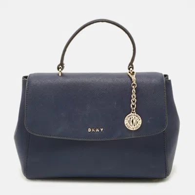 Pre-owned Dkny Blue Saffiano Leather Top Handle Bag