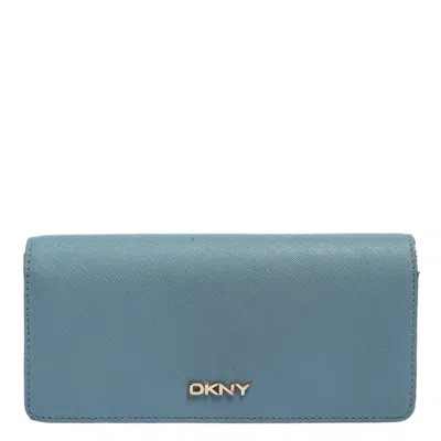 Dkny Blue/beige Saffiano Leather Flap Continental Wallet