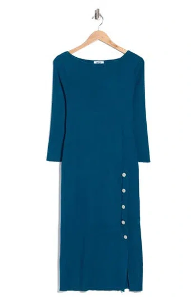 Dkny Boatneck Side Button Midi Dress In Blue