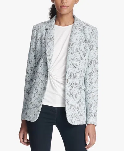 Dkny Bonded Lace One Button Coat In Skyline Blue Sky In Gray
