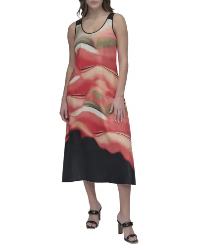 Dkny Border Print Shift Dress In Purple