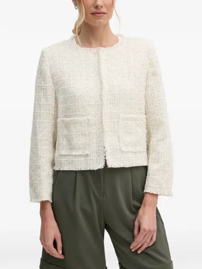 Dkny Bouclé Frayed-edge Jacket In Neutral