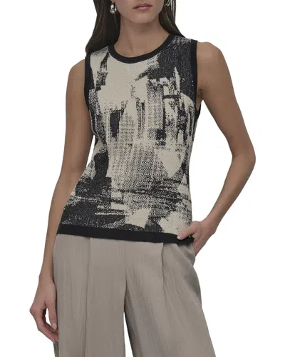 Dkny Boucle Printed Sweater In Black