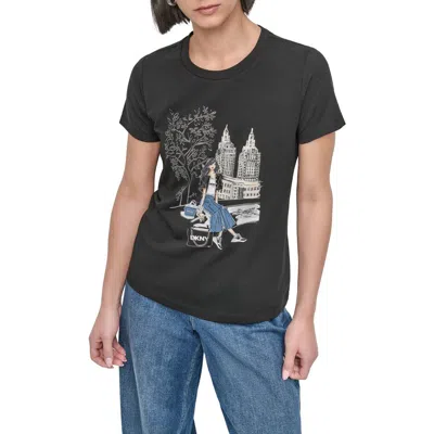 Dkny Bow Bridge Graphic T-shirt In Black
