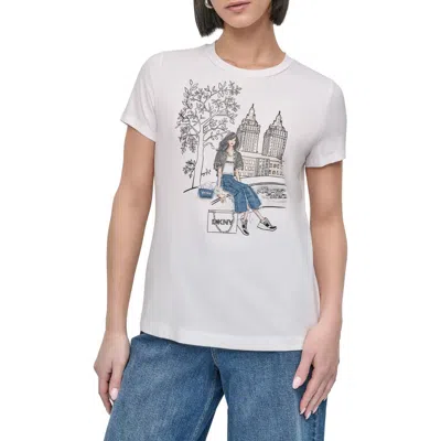 Dkny Bow Bridge Graphic T-shirt In White