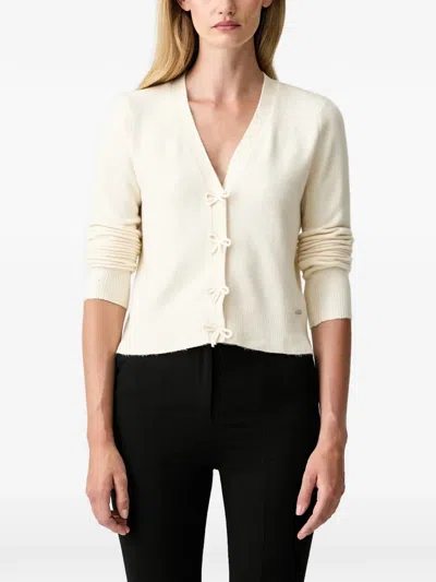 Dkny Bow-detail Fine-knit Cardigan In Neutral