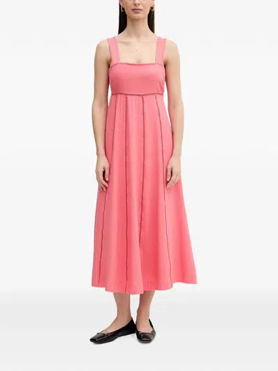 Dkny Bow-detail Ladder-stitch Midi Dress In Pink