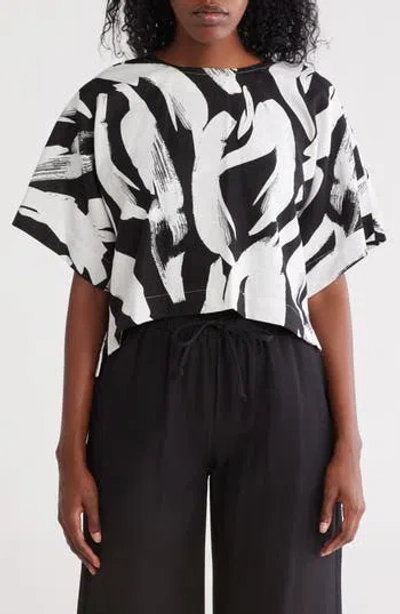 Dkny Boxy Short Sleeve Linen Blend Top