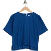 Dkny Boxy Short Sleeve Linen Blend Top In Blue