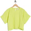 Dkny Boxy Short Sleeve Linen Blend Top In Green