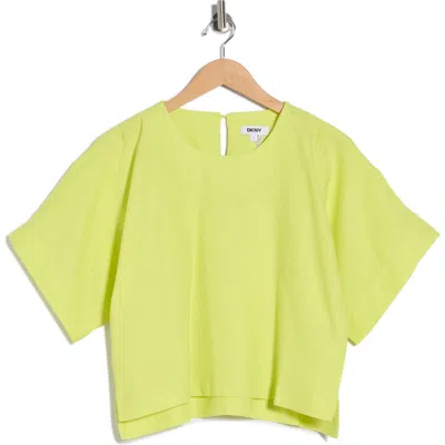 Dkny Boxy Short Sleeve Linen Blend Top In Green