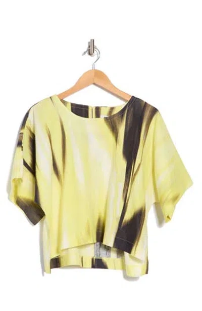 Dkny Boxy Short Sleeve Linen Blend Top In Linen Multi