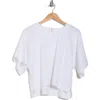 Dkny Boxy Short Sleeve Linen Blend Top In White