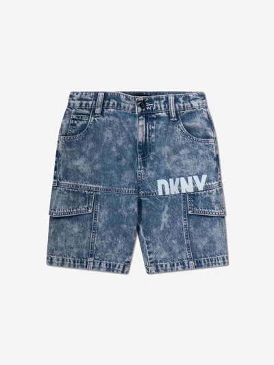 Dkny Kids' Logo-print Denim Shorts In Blue