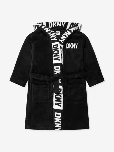 Dkny Kids' Logo-embroidered Cotton Bathrobe In Black