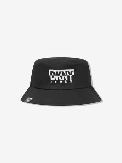 Dkny Kids' Logo-print Cotton Bucket Hat In Black