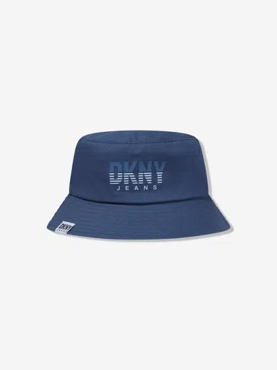 Dkny Kids' Logo-print Cotton Bucket Hat In Blue