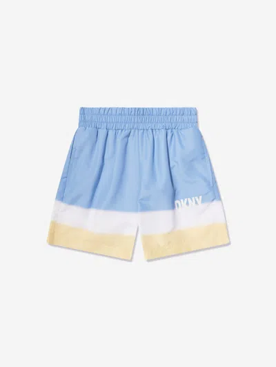 Dkny Kids' Logo-print Striped Swim Shorts In Blue