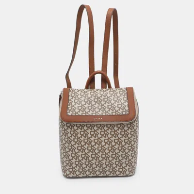 Pre-owned Dkny Bradee Beige/brown Signature Pvc And Leather Backpack In Sand