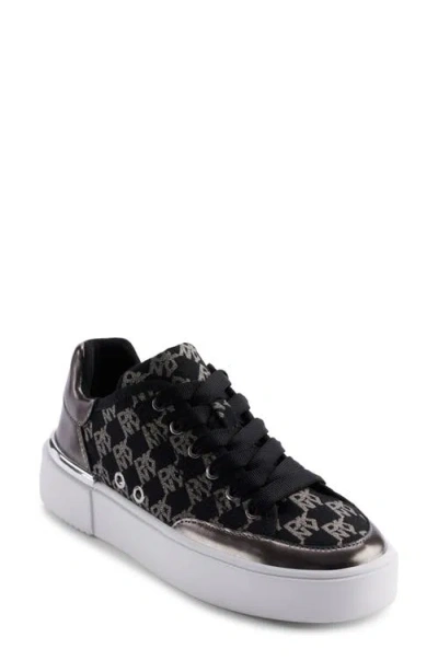 Dkny Bradley Metallic Logo Platform Sneaker In Black,nickel