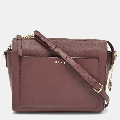 Pre-owned Dkny Brick Burgundy Saffiano Leather Ava Crossbody Bag