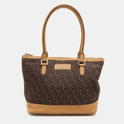 Dkny Brown Canvas And Leather Totes Bag