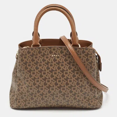 Dkny Brown Coated Canvas And Leather Satchels