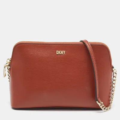 Pre-owned Dkny Brown Leather Dome Crossbody Bag