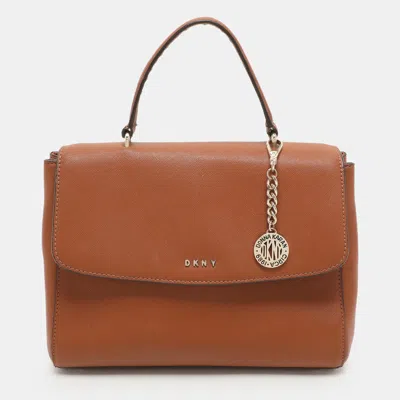 Dkny Brown Leather Top Handle Bags In Purple